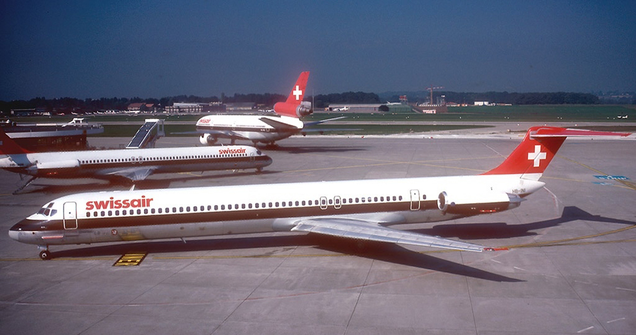 Swissair MD-81 at Geneva at Geneva Airport in 1986 (Alain Durand)